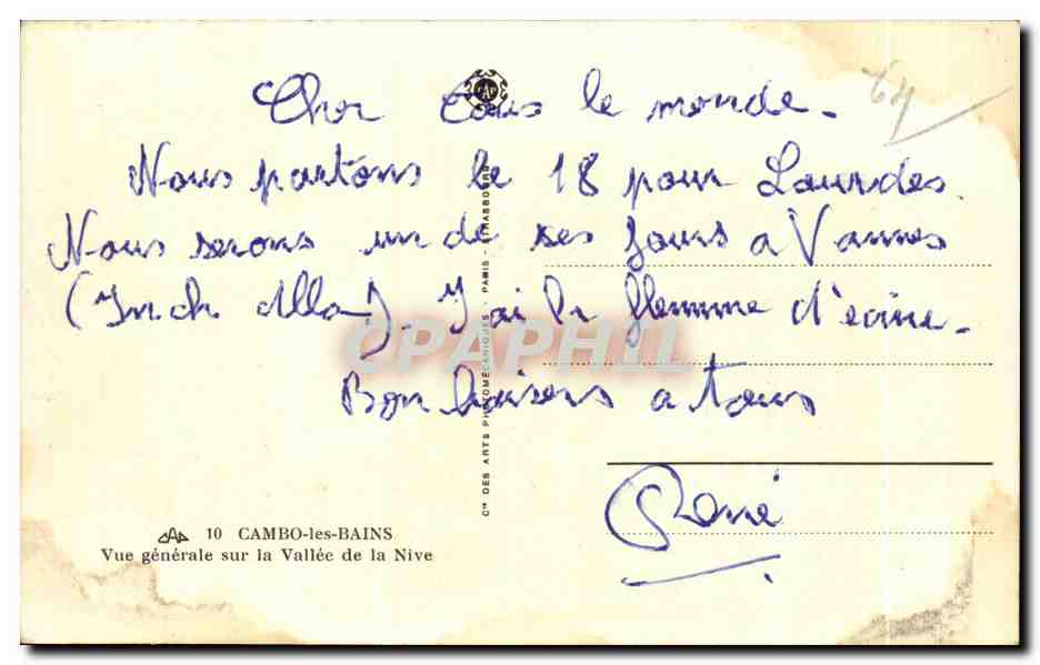 Cambo-les-Bains — Allgemeiner Blick auf das Tal der Nive — Cie des Arts Progrès, Paris, Nr. 10 — Rückseite