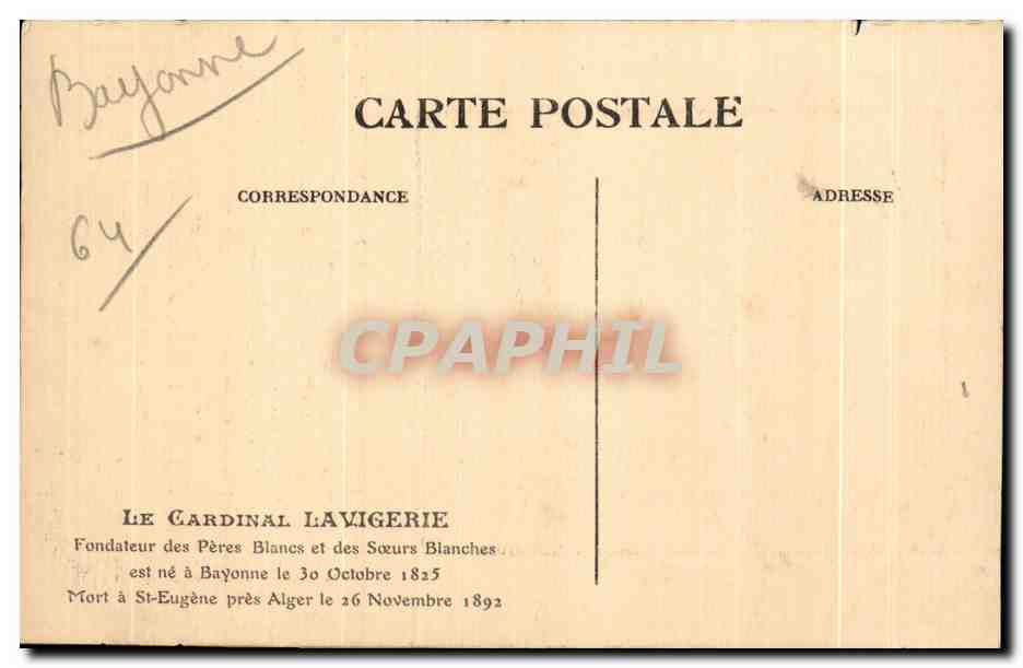 CPA Le Cardinal Lavigerie Fondateur des Peres — Rückseite