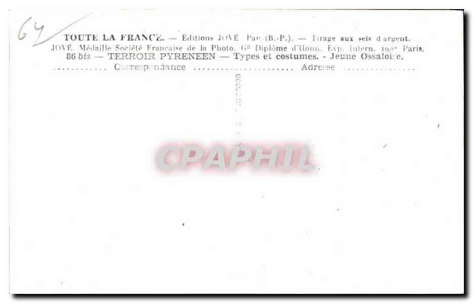 Jeune Ossaloire — Types et costumes — Éditions JOVÉ — Rückseite