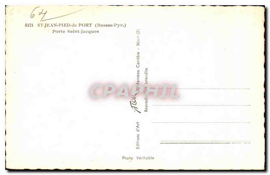 CPA St Jean Pied de Port Porte Saint Jacques — Rückseite
