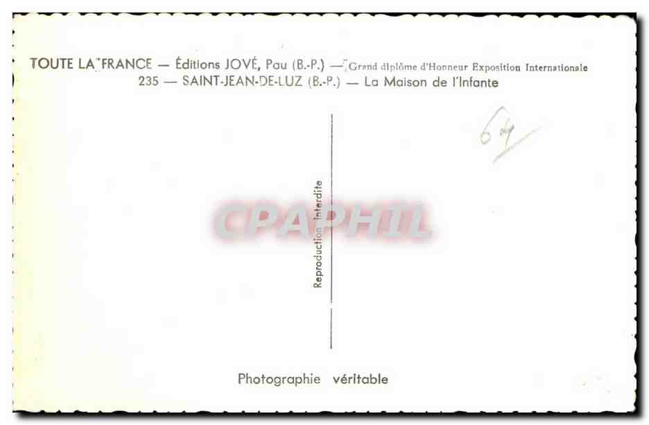 Saint-Jean-de-Luz — La Maison de l'Infante — Éditions JOVÉ — Verso
