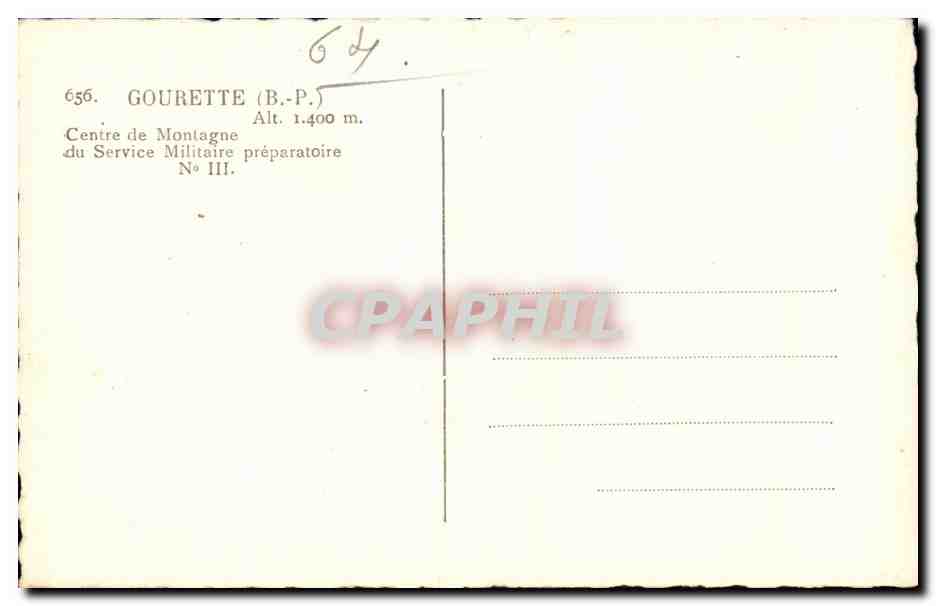 CPA Gourette Centre de Montagne du Service Militaire Preparatoire — Rückseite