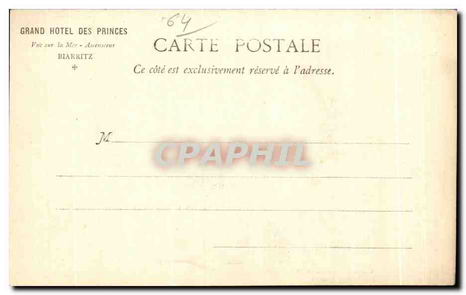 CPA Biarritz Le Rocher de la Vierge Grand Hotel des Princes — Verso