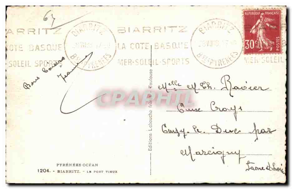 CPA Pyrenees Ocean Barritz Le Port Vieux — Verso