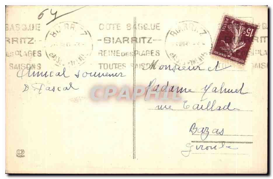 CPA Biarritz Cote des Basques Baigneurs et bain de soleil Automobile — Verso
