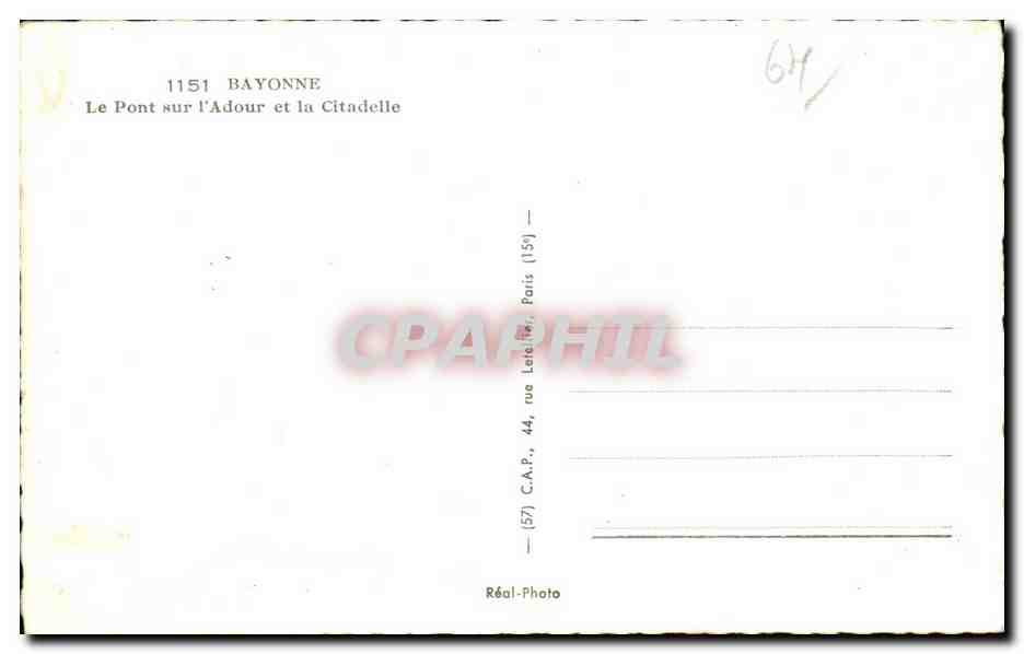 CPA Bayonne Le Pont sur I Adour et la Citadelle — Verso
