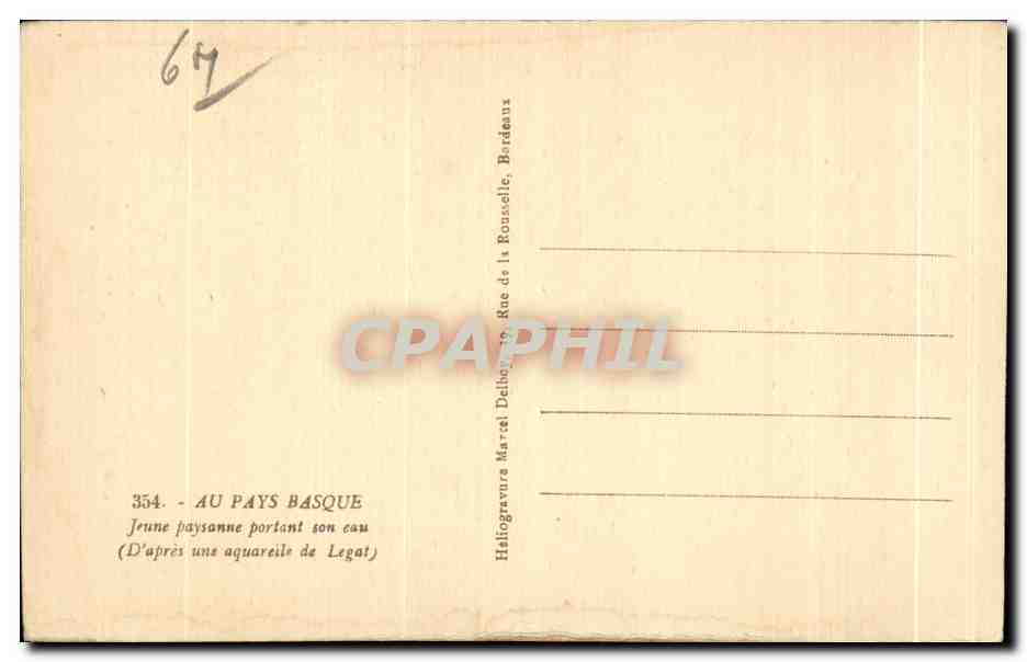 CPA Au Pays Basque Jeune paysanne portant son eau Legat Folklore Costume — Back