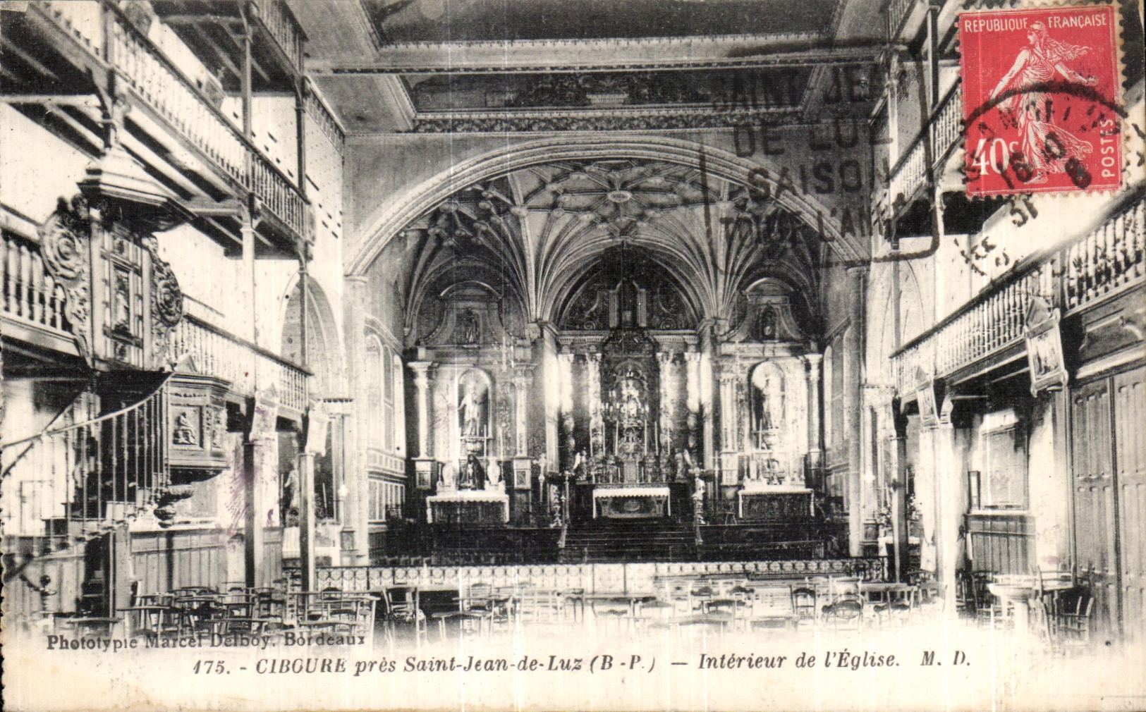 Ciboure cerca de Saint-Jean-de-Luz — Interior de la Iglesia — Fototipia Marcel Delboy, Burdeos, n° 475