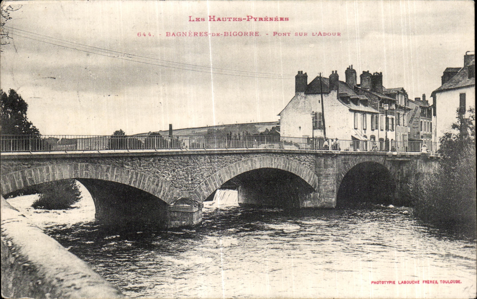 Bagnères-de-Bigorre — Brücke über den Adour — Phototypie Labouche Frères, Toulouse