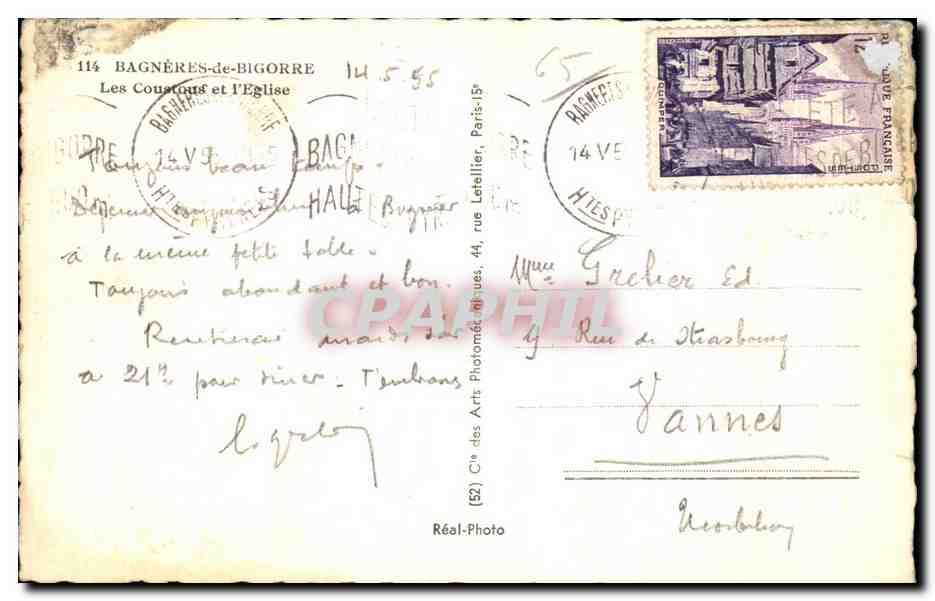 CPA Bagneres de Bigorre Les Coustours et I Eglise — Verso