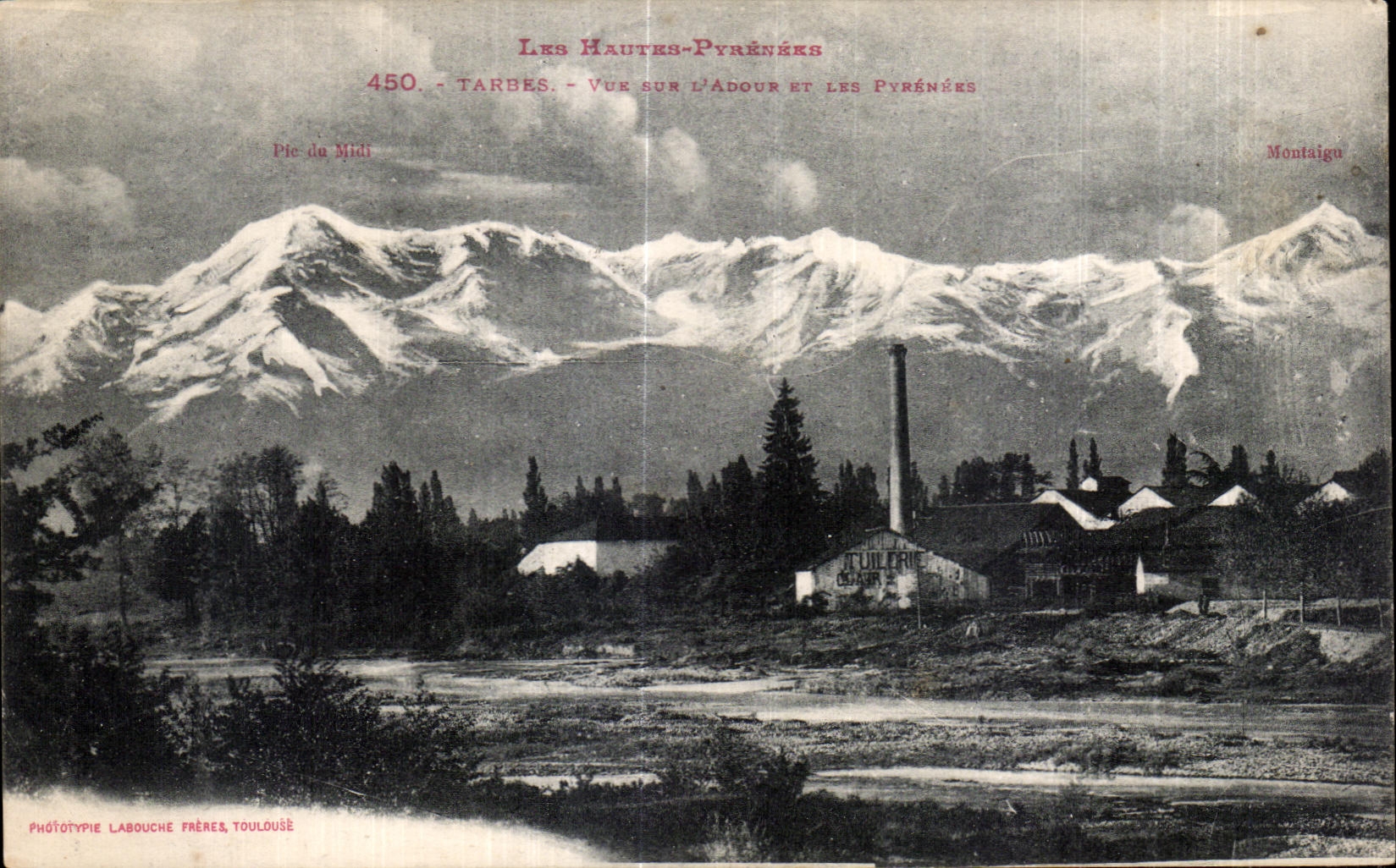 Tarbes - Vue sur l'Adour et les Pyrénées — Phototypie Labouche Frères, Toulouse