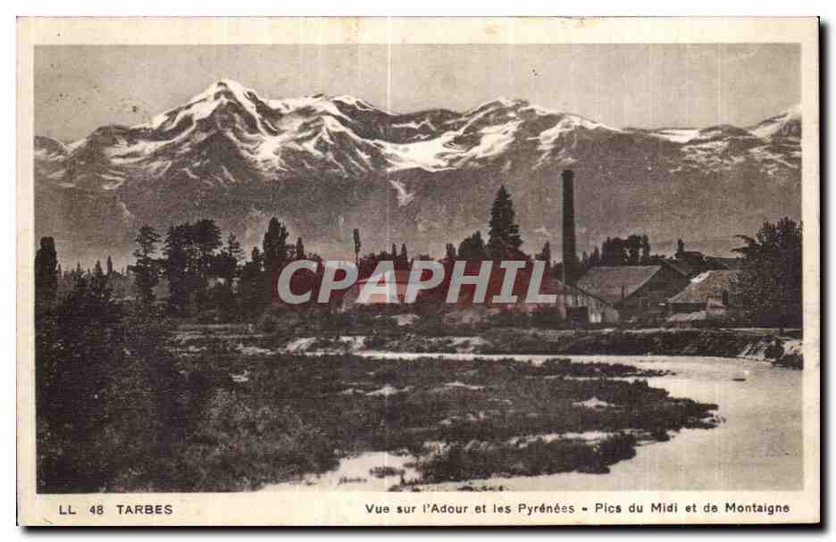 Vue sur l'Adour et les Pyrénées - Pics du Midi et de Montaigne — LL 48 TARBES