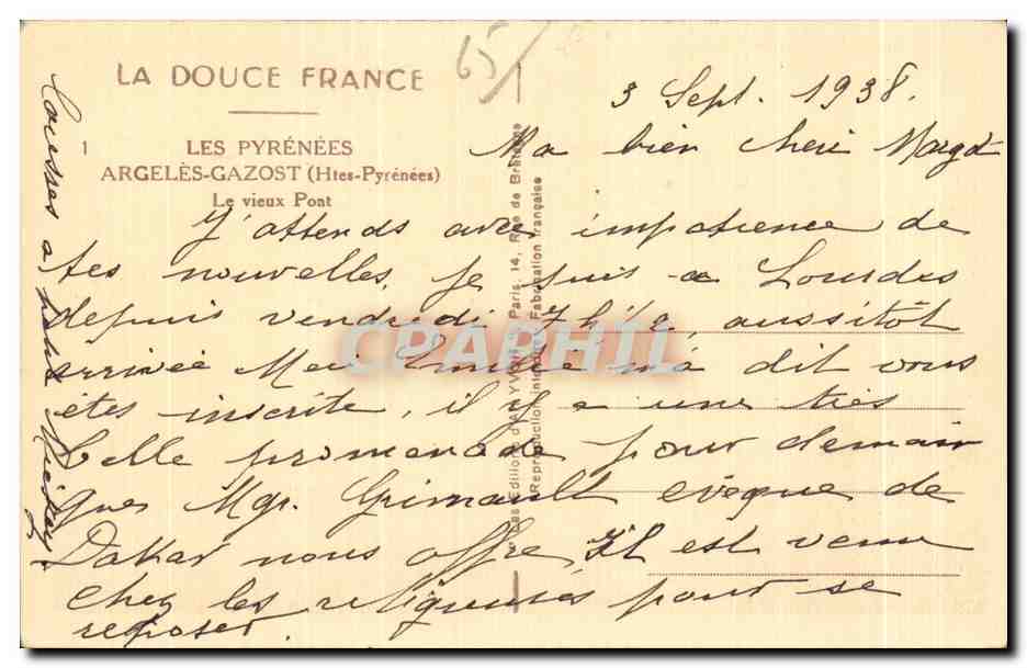 CPA Les Pyrenees Argeles Gazost (Htes Pyrenees) Le Vieux Pont — Rückseite