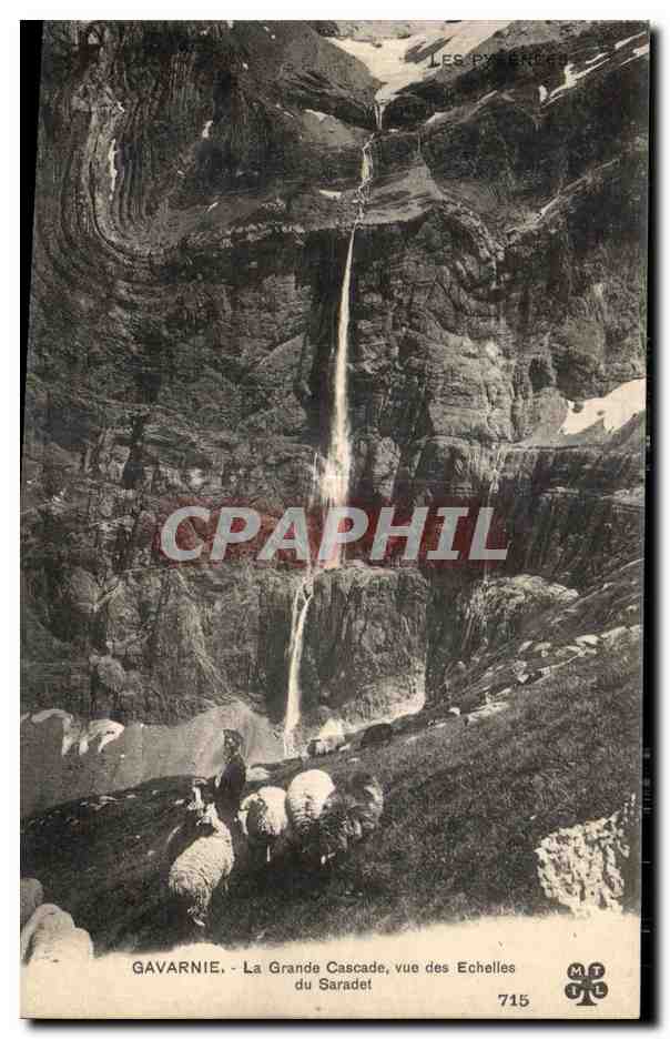 CPA Gavarnie La Grande Cascade Vue des Echelles du Saradet Berger et moutons