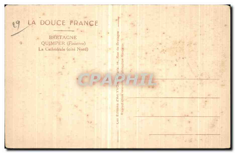 CPA Bretagne Quimper (Finistere) La Cathedrale (cote Nord) — Rückseite