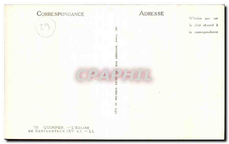CPA Quimper L Eglise De Kerfeunteun — Rückseite