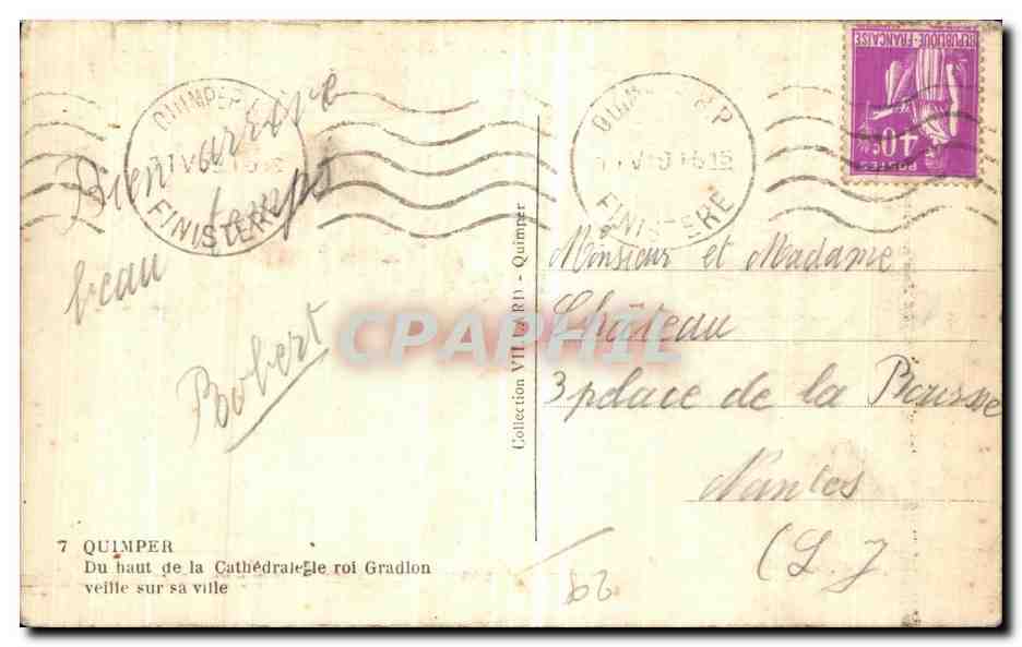 CPA Quimper Du haut de la Cathedrale roi Gradlon veille sur sa ville — Rückseite