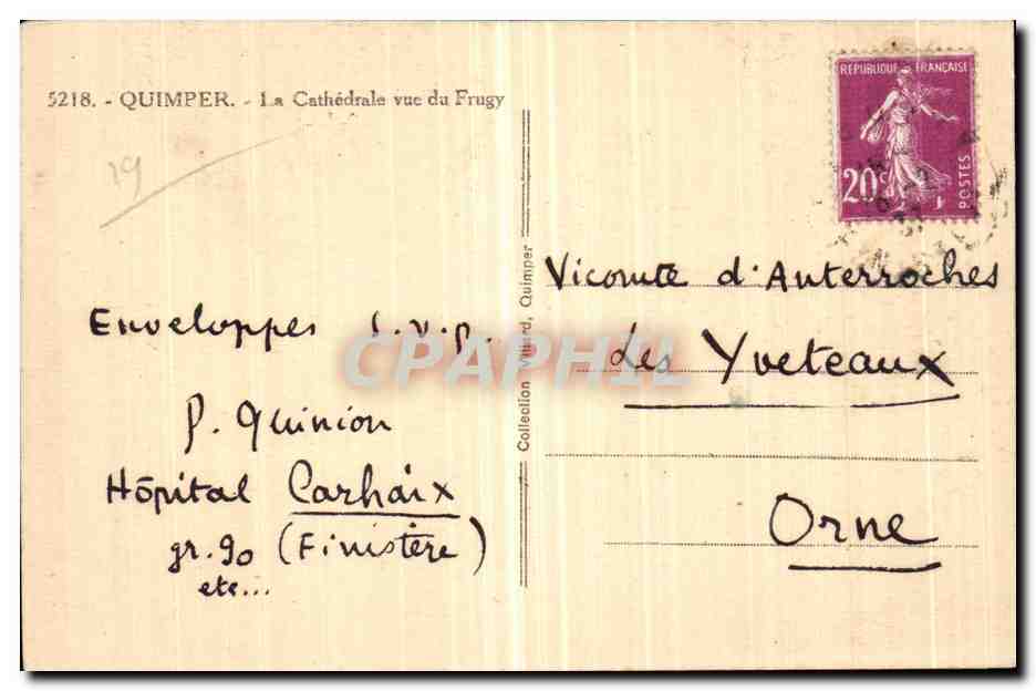 CPA Quimper La Cathedrale vue du Frugy — Rückseite