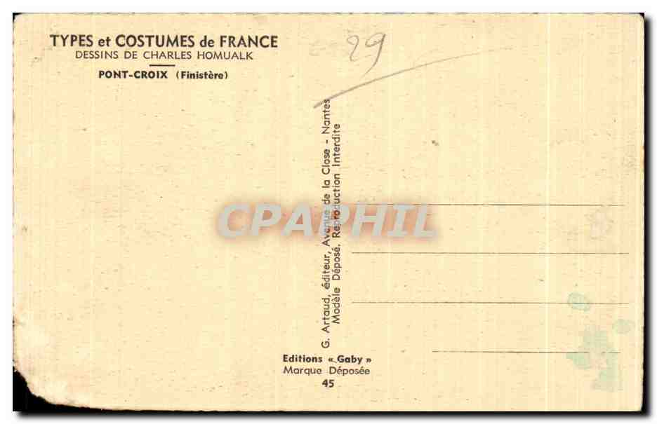 CPA Types et Costumes de France Dessins De Charles Homualk Pont Croix (Finistere) — Rückseite