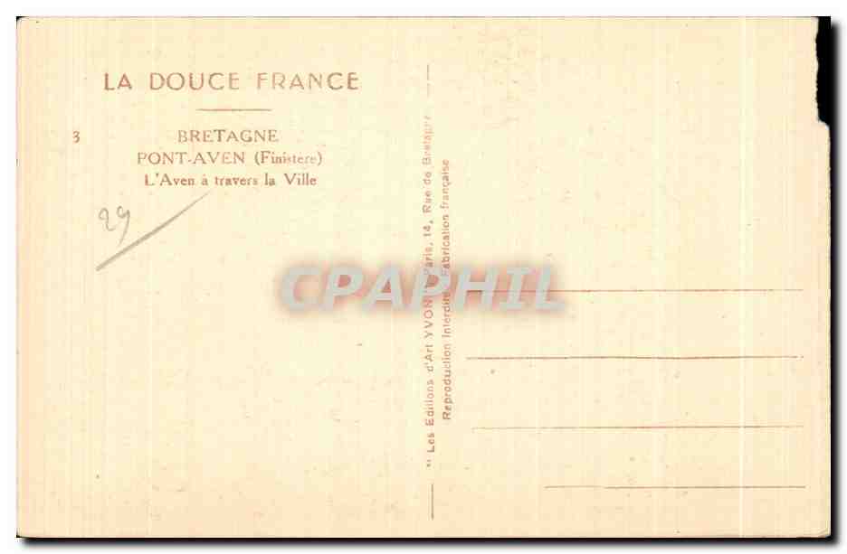CPA Bretagne Pont Aven (Finistere) L Aven a travers la Ville — Rückseite