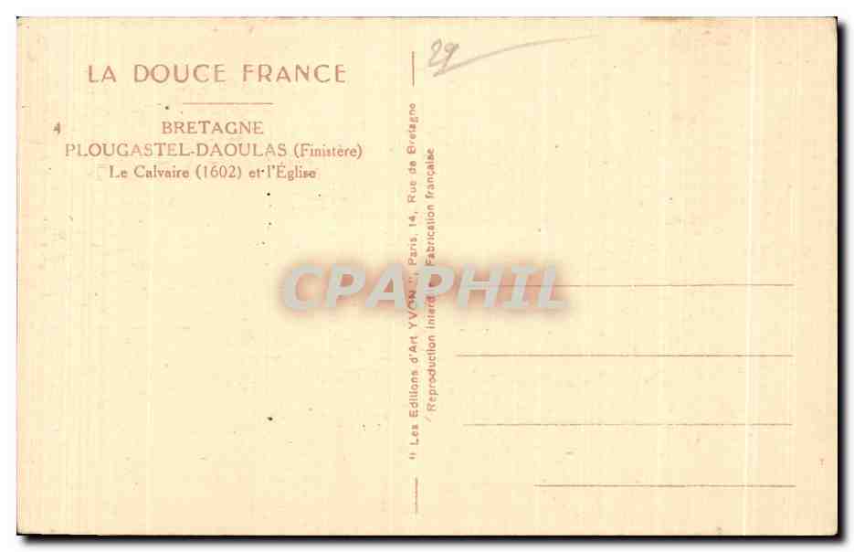 CPA Bretagne Plougastel Daoulas (Finistere) Le Calvaire et I Eglise — Rückseite