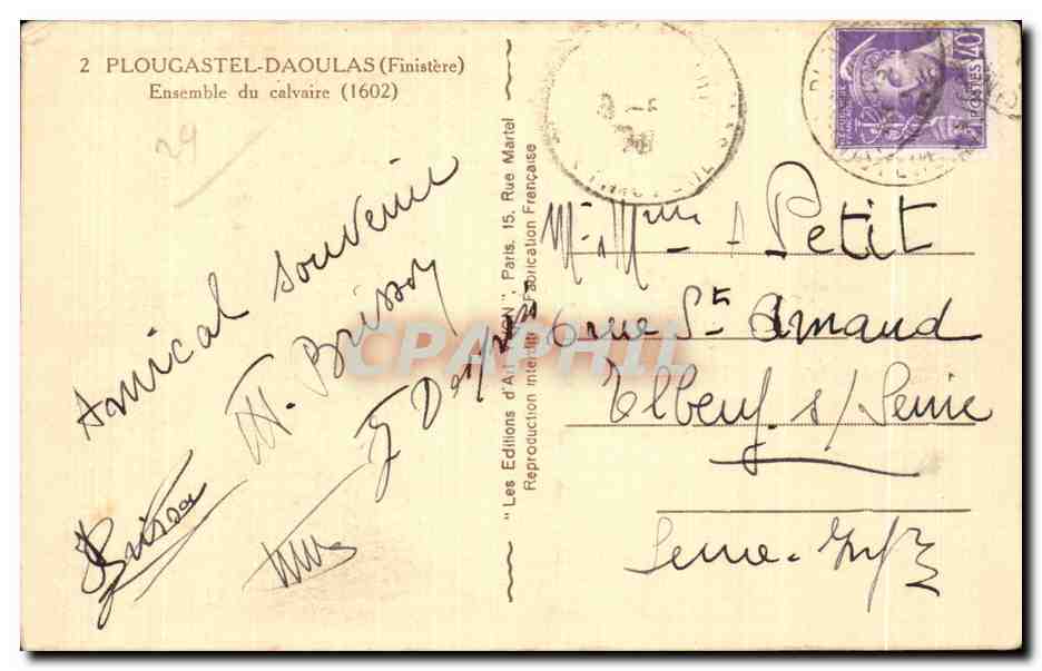 CPA Plougastel Daoulas (Finistere) Ensemble du calvaire — Rückseite