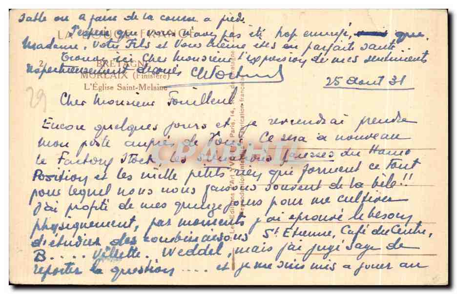 CPA Bretagbe Morlaix (Finistere) L Eglise Saint Melaine — Verso