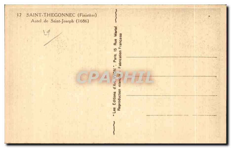 CPA Saint Thegonnec (Finistere) Autel de Saint Joseph — Rückseite