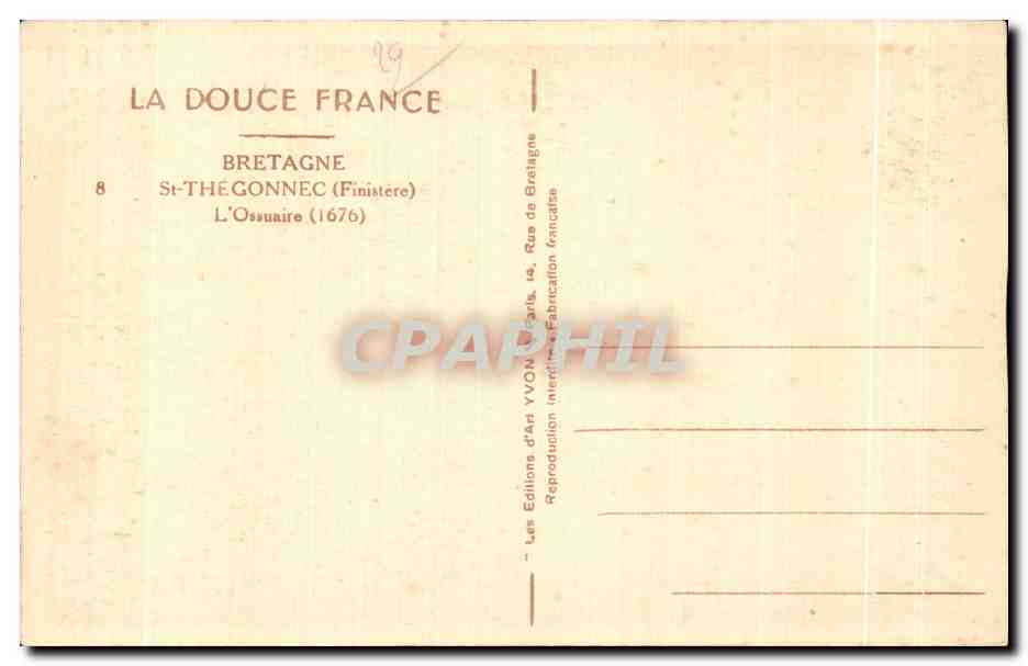 CPA Bretagne St Thegonnec (Finistere) L Ossuaire — Rückseite