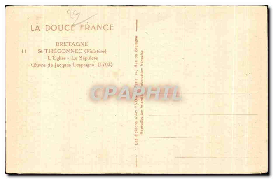 CPA Bretagne St Thegonnec (Finistere) L Eglise Le Sepulcre (Euvre de Jacques Lespaignol) — Rückseite