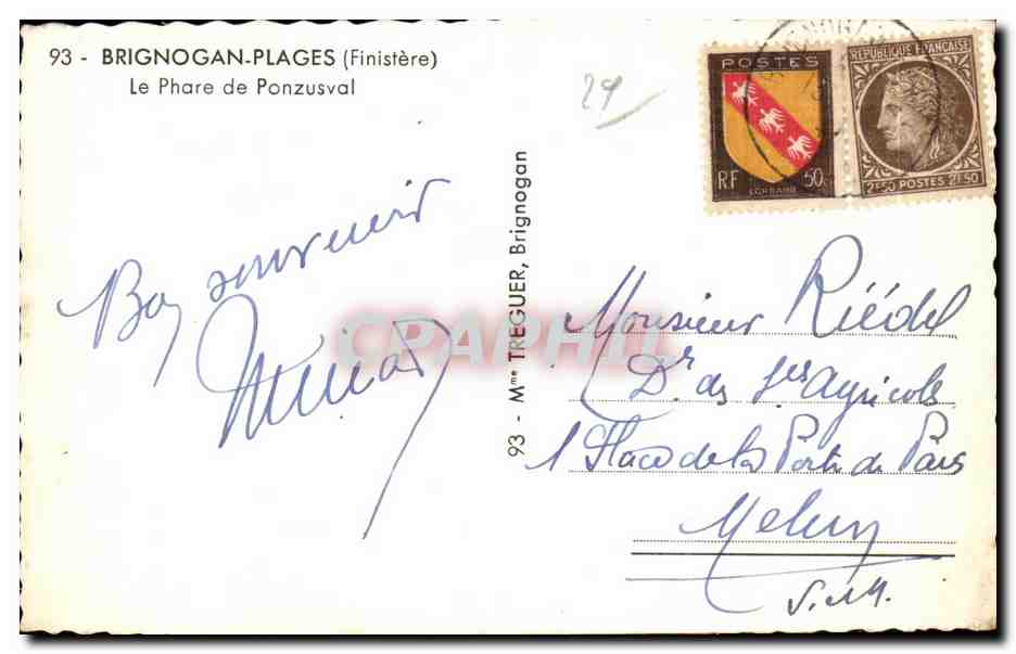 CPA Brignogan Plages (Finistere) Le Phare de Ponzusval — Rückseite