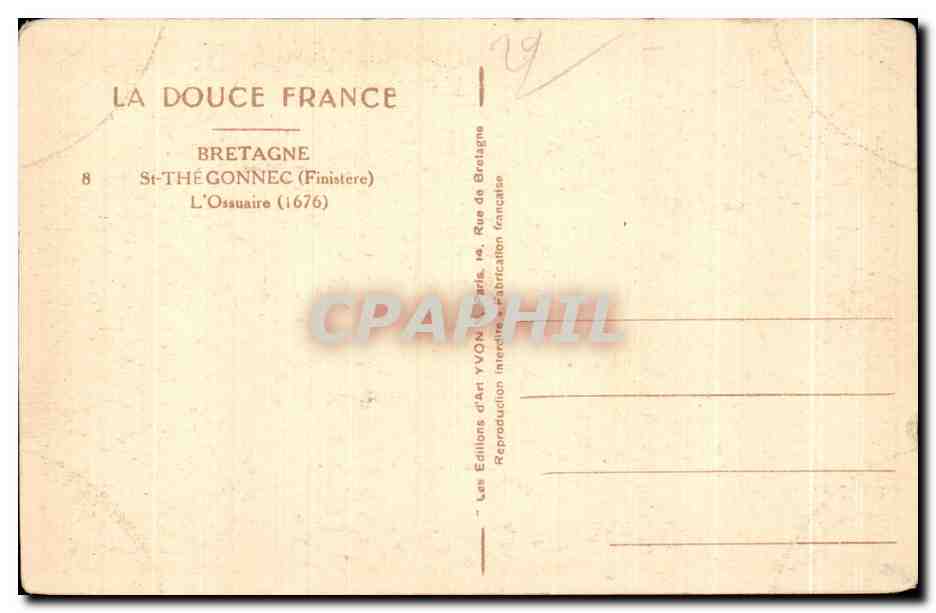 CPA Bretagne Saint Thegonnec (Finistere) L Ossuaire — Rückseite