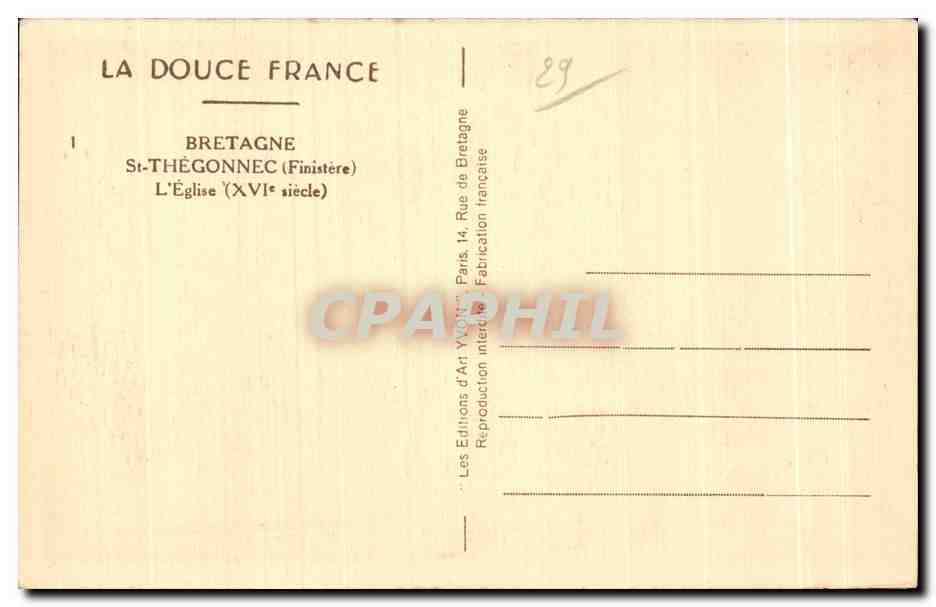 CPA Bretagne St Thegonnec (Finistere) L Eglise (XVI siecle) — Rückseite