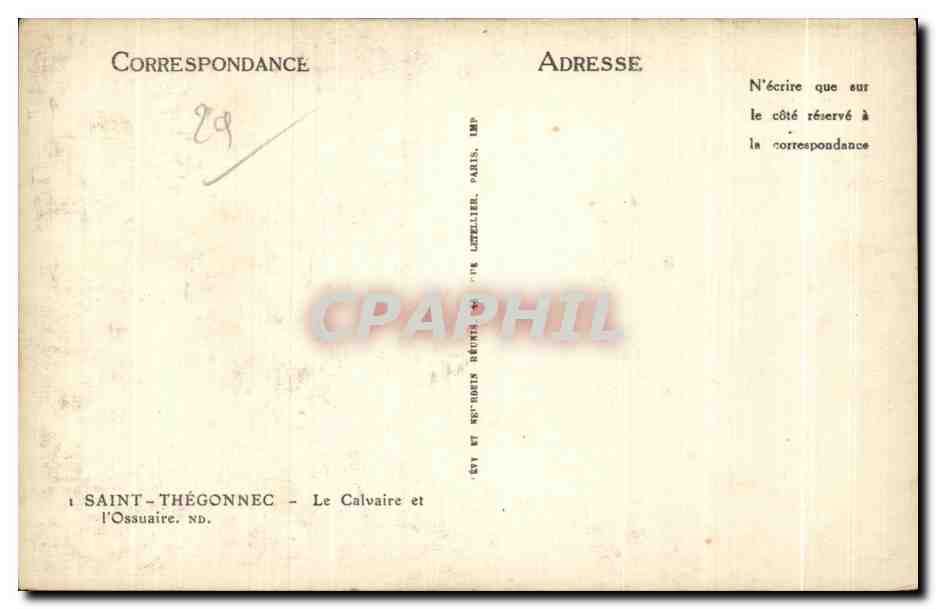 CPA Saint Thegonnec Le Calvaire et I Ossuaire — Rückseite