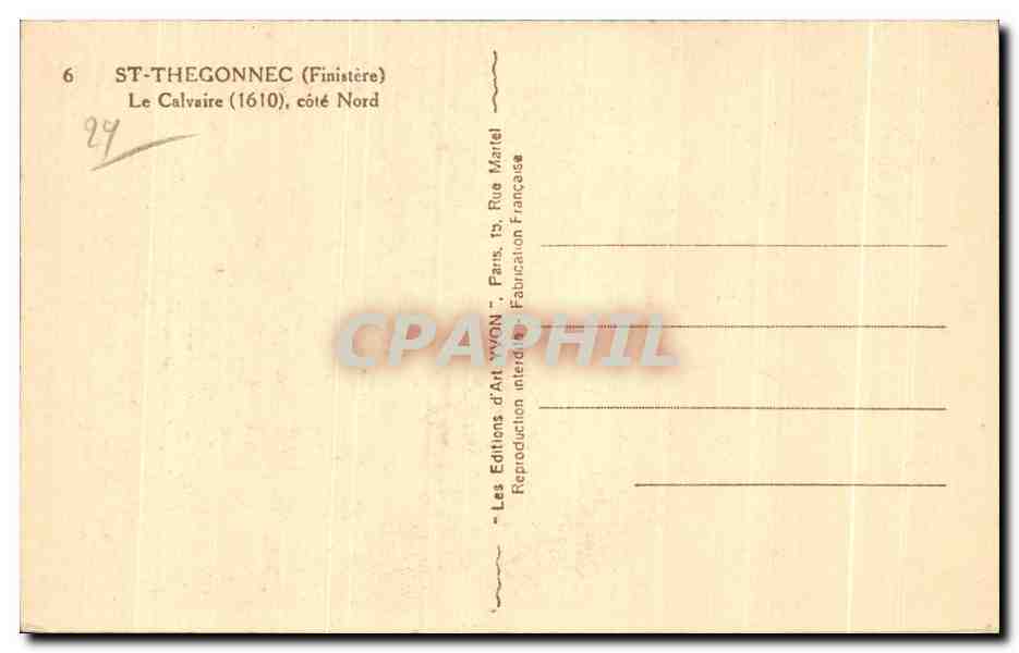 CPA St Thegonnec (Finistere) Le Calvaire cote Nord — Rückseite