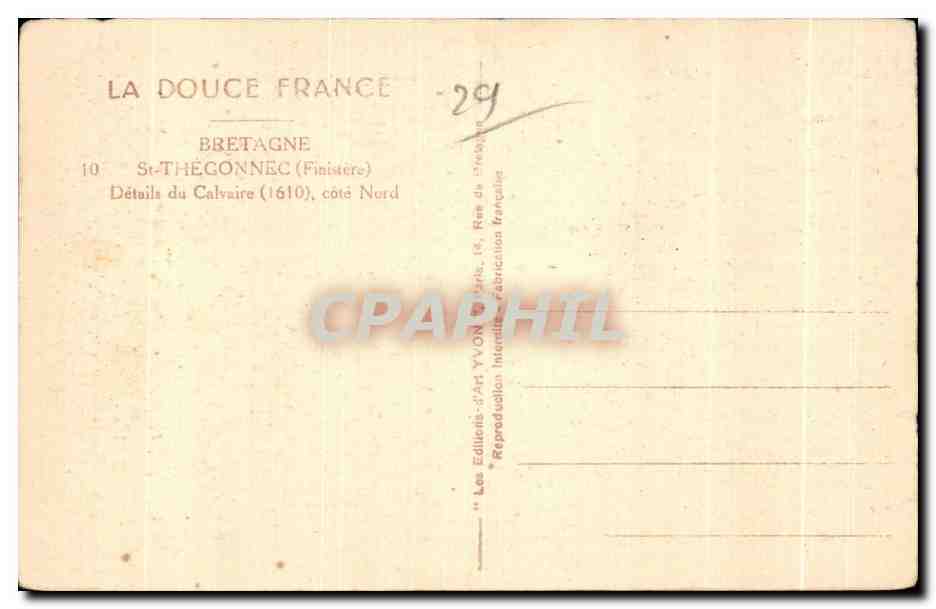 CPA Bretagne St Thegonnec (Finistere) Details du Calvaire cote Nord — Rückseite