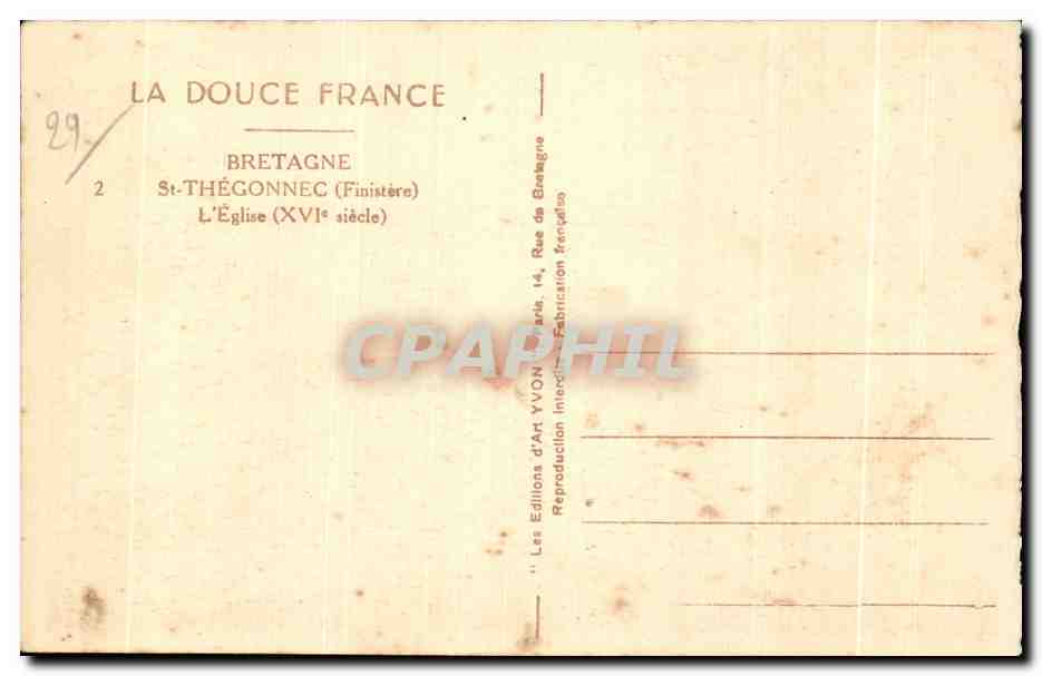 CPA Bretagne St Thegonnec (Finistere) L Eglise — Rückseite