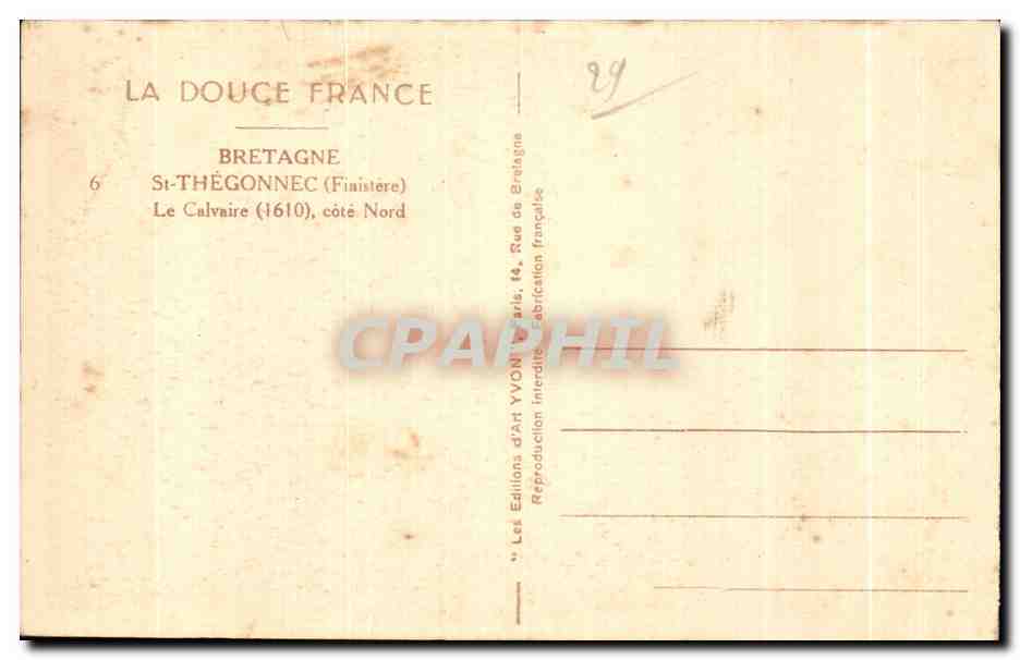 CPA Bretagne St Thegonnec (Finistere) Le Calvaire cote Nord — Rückseite