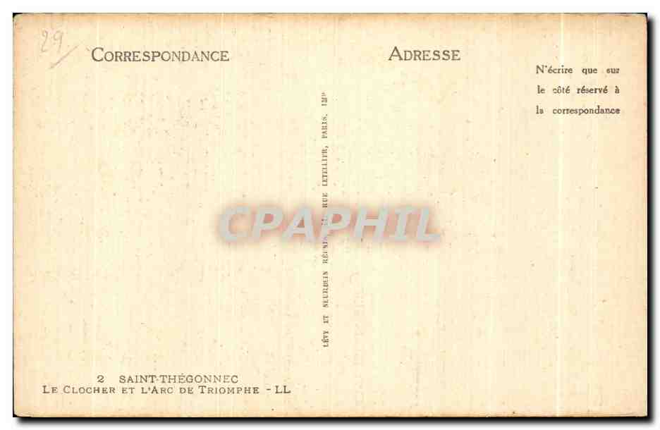 CPA Saint Thegonnec Le Clocher Et L Arc De Triomphe — Rückseite