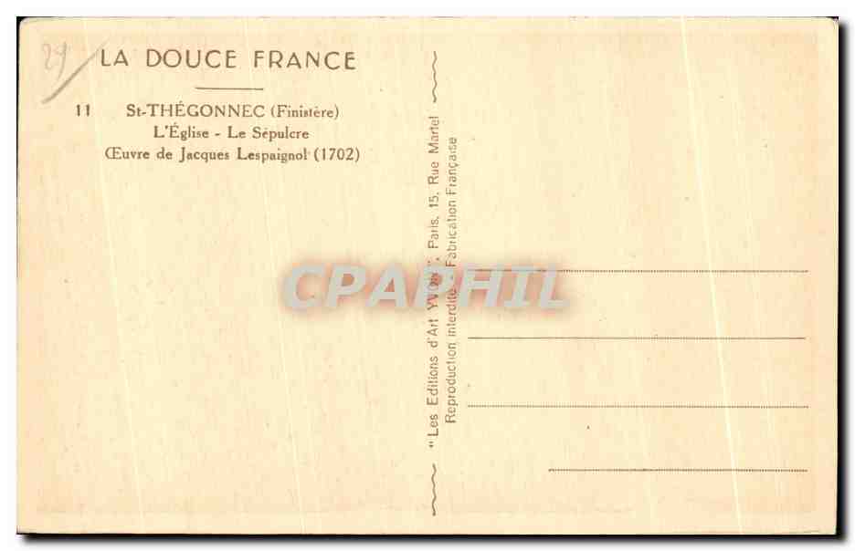 CPA St Thegonnec (Finistere) L Eglise Le Sepulcre (Oeuvre de Jacques Lespaignol) — Rückseite