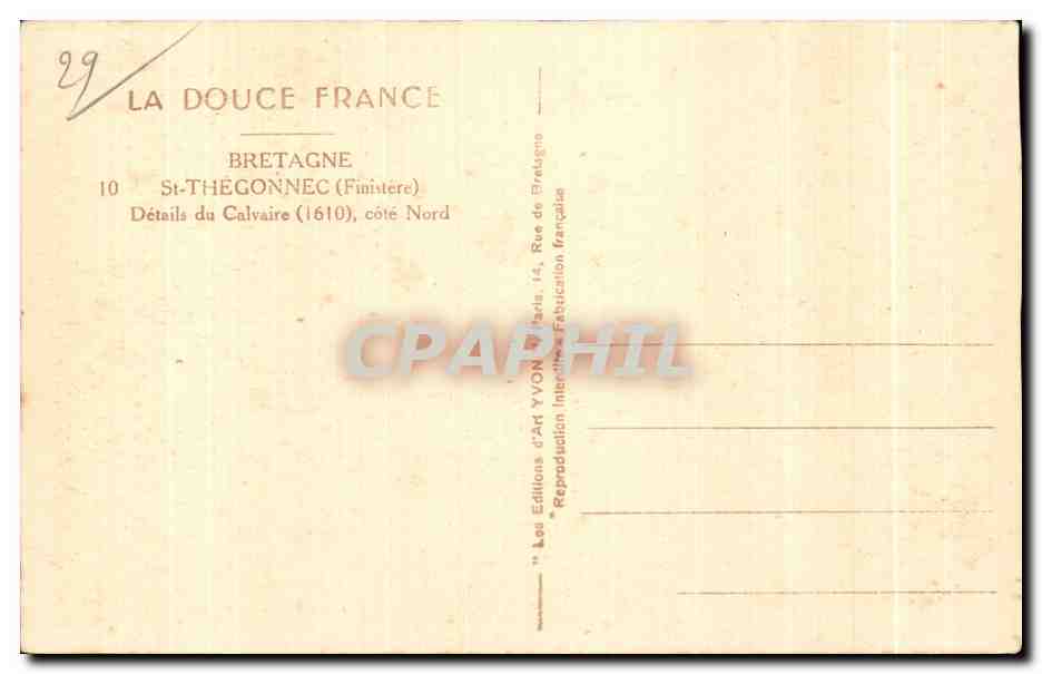 CPA Bretagne St Thegonnec (Finistere) Details du Calvaire cote Nord — Rückseite