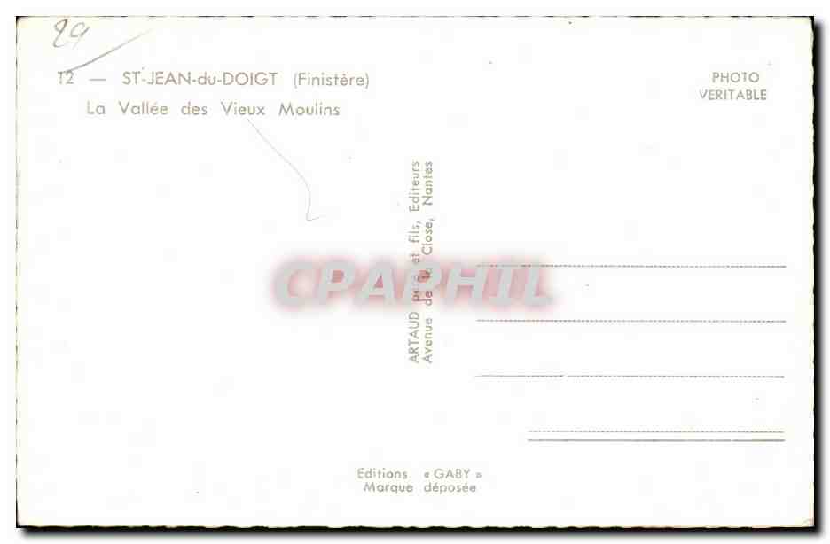 CPA St Jean du Doigt (Finistere) La Vallee des Vieux Moulins — Rückseite