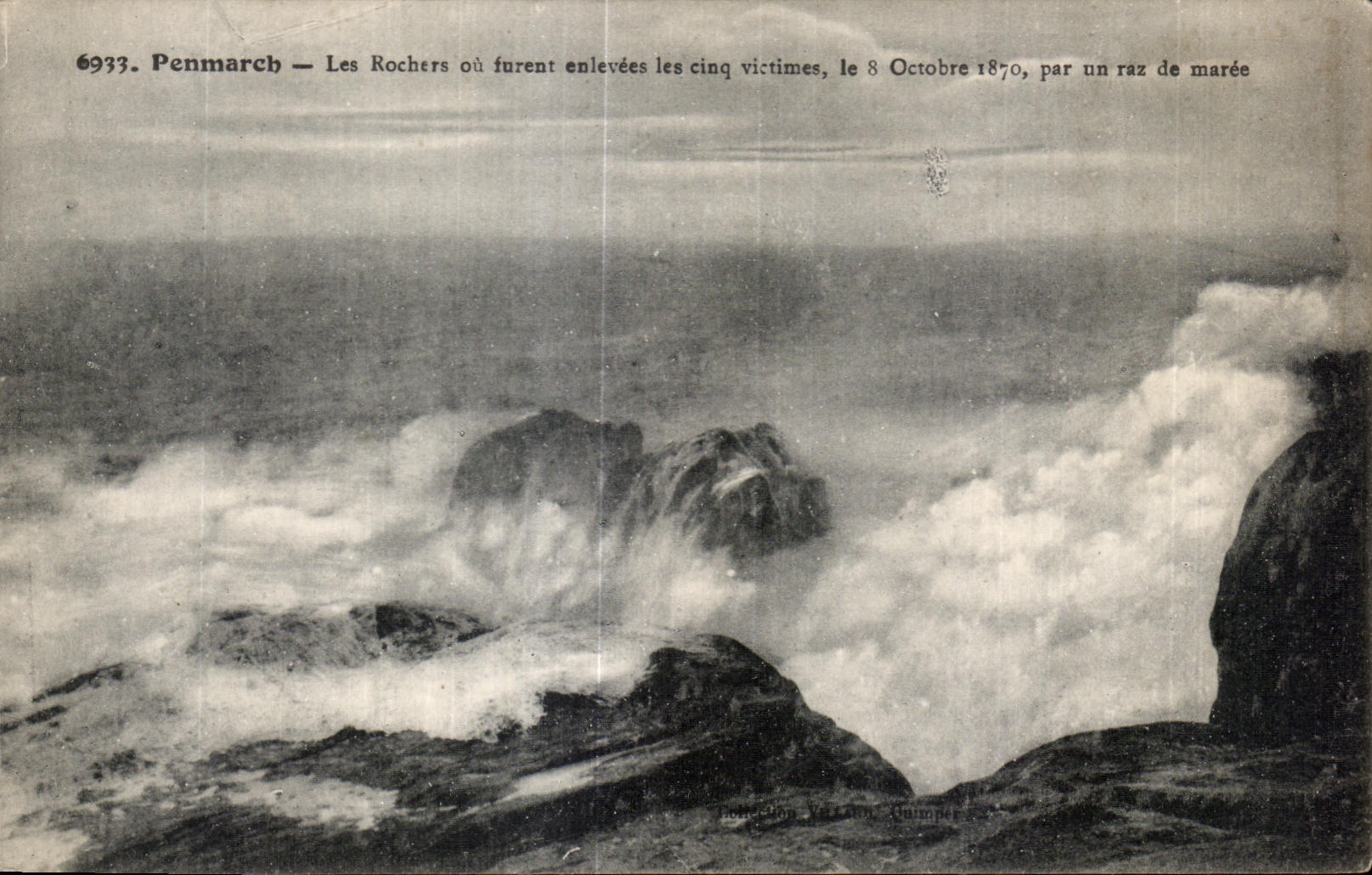 Penmarch — Die Felsen, an denen am 8. Oktober 1870 fünf Opfer von einer Flutwelle weggerissen wurden — Sammlung Var Don Quimper