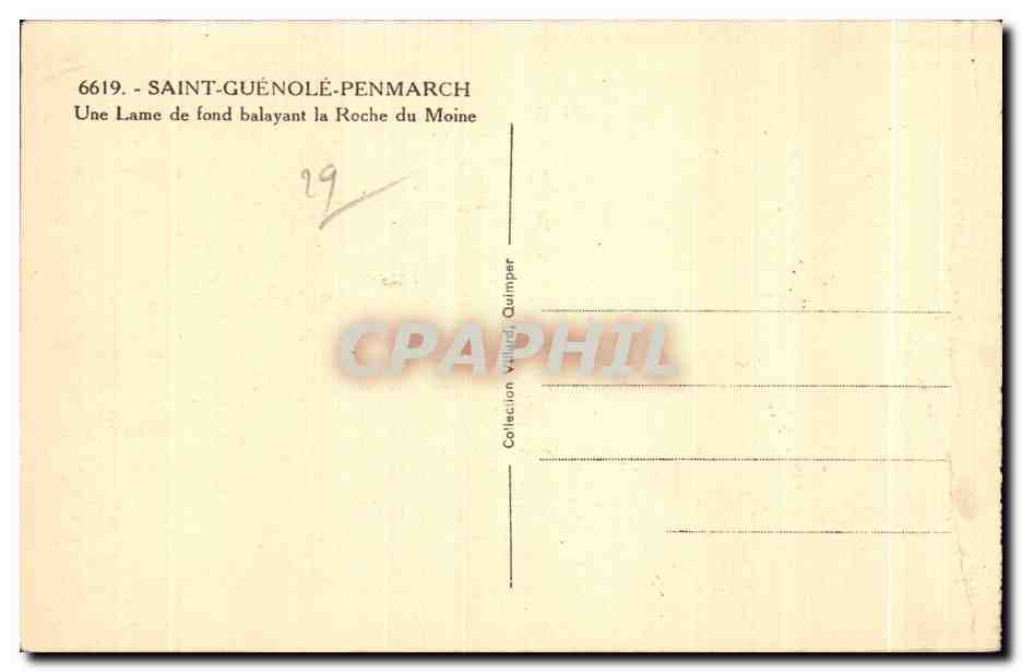Saint-Guénolé-Penmarch — Une lame de fond balayant la Roche du Moine — Collection Villard, Quimper — Rückseite