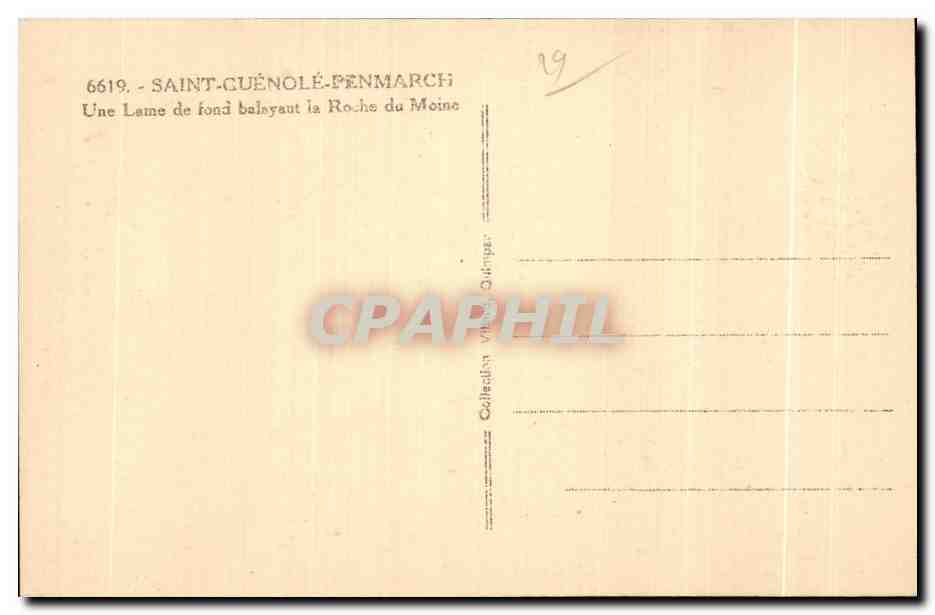 CPA Saint Guenole Penmarch Une Vague de fond balayaut la Roche du Moine — Rückseite