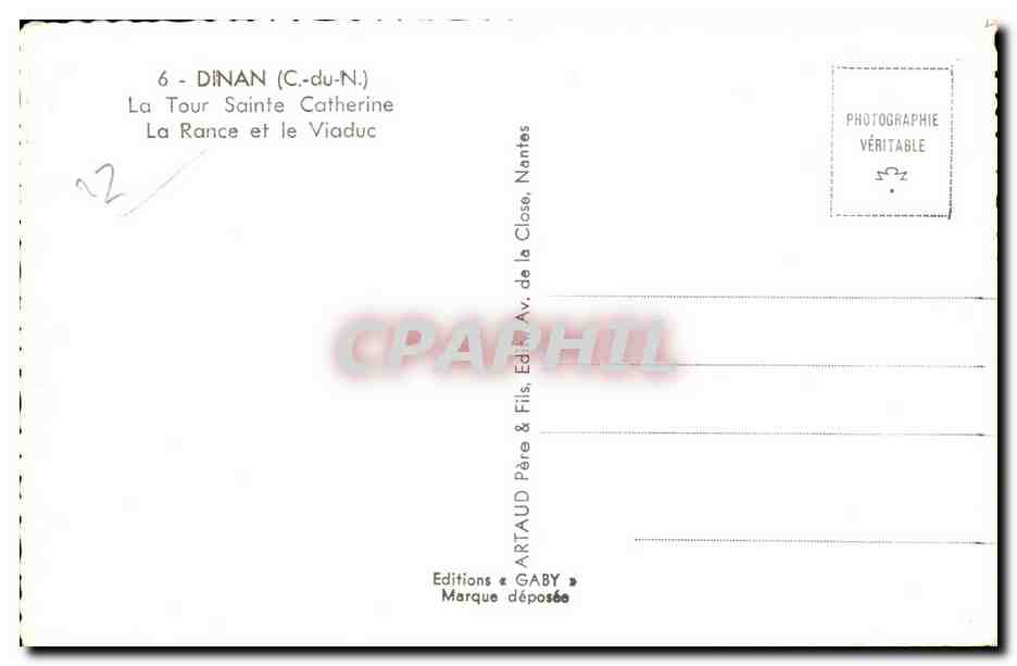Dinan (C.-du-N.) — La Tour Sainte Catherine, La Rance et le Viaduc — Editions Gaby — Verso