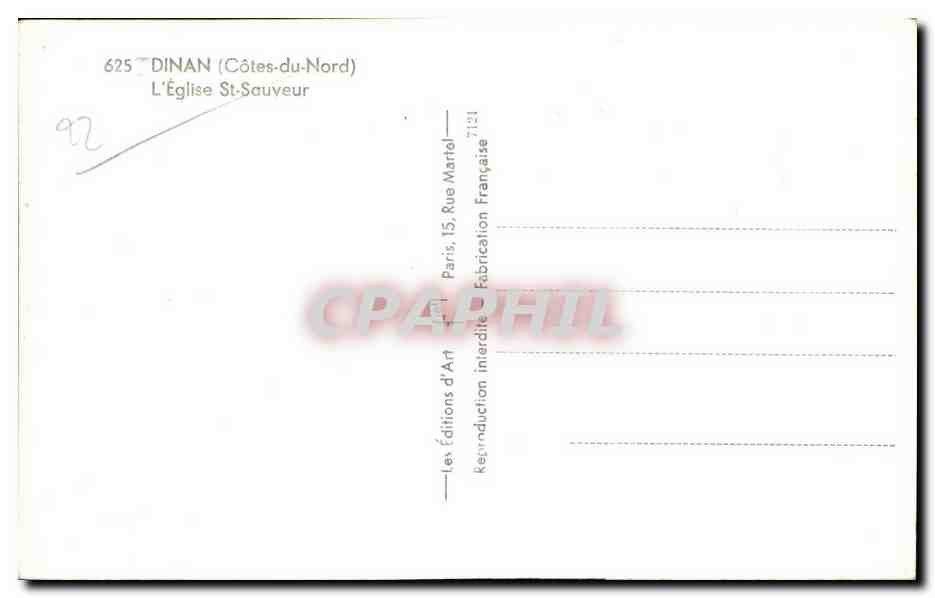 CPA Dinan (Cotes du Nord) L Eglise St Sauveur — Rückseite