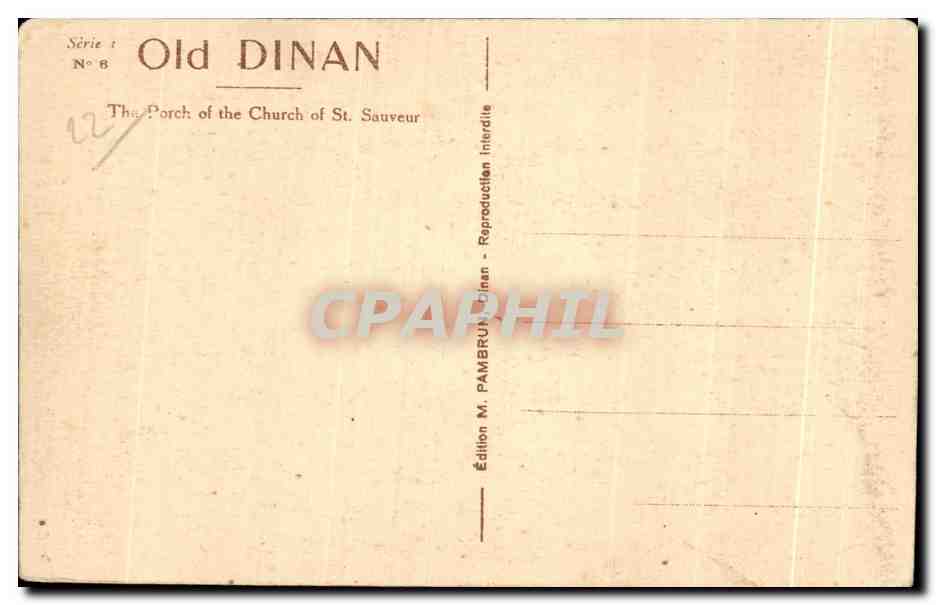 CPA Dinan Portail tufade Eglise St Sauveur — Verso