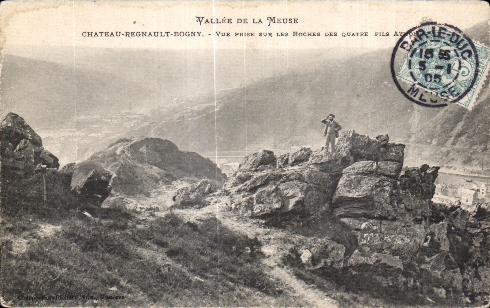 Vallée de la Meuse — Vue prise sur les Roches des Quatre Fils à Château-Regnault-Bogny — Champoulter-Richard, édit., Mézières