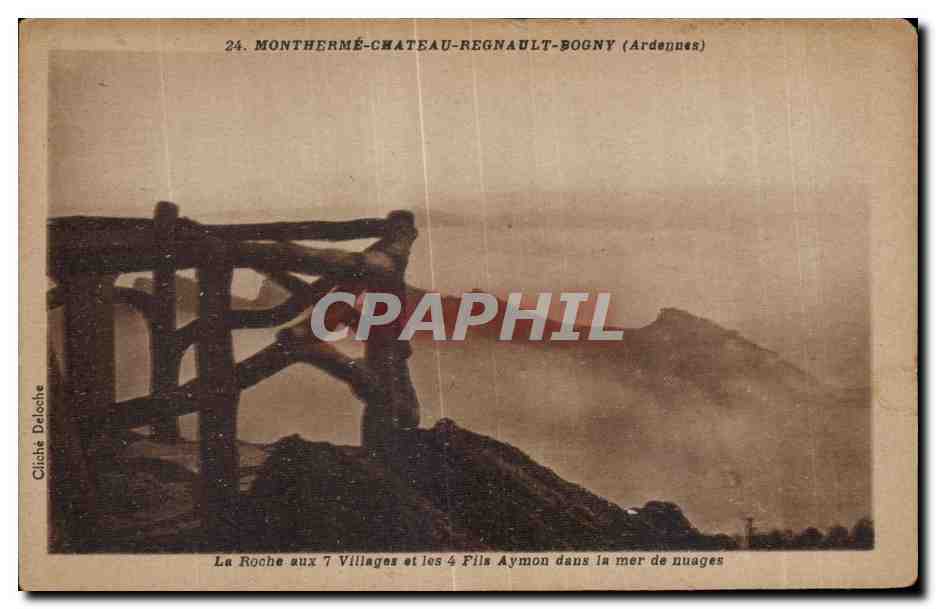 La Roche aux 7 Villages et les 4 Fils Aymon dans la mer de nuages — Monthermé-Château-Regnault-Bogny (Ardennes) — Cliché Deloche